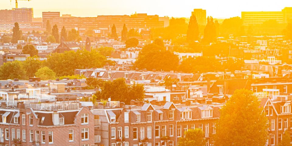 A photo of Amsterdam. It looks very sunny because of the orange colours.