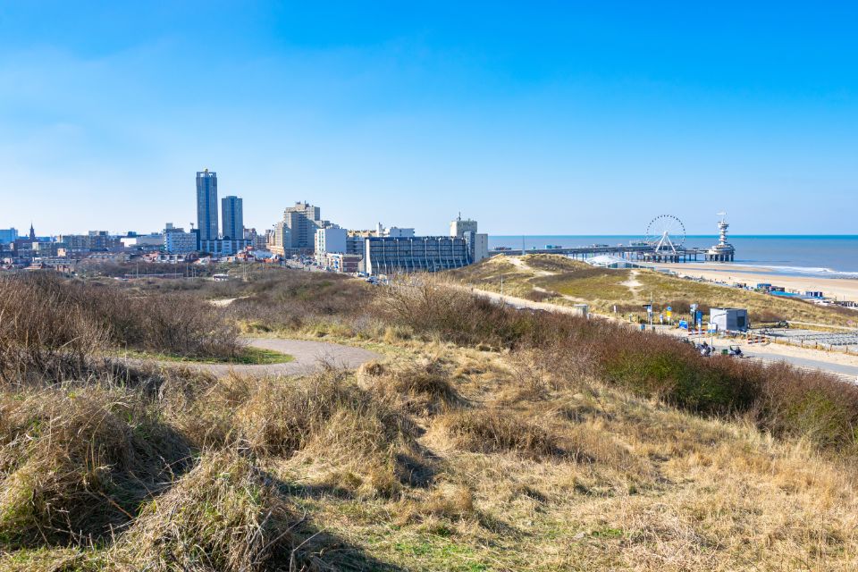 A picture of The Hague. In front there is nature, in the back you see the city of The Hague.