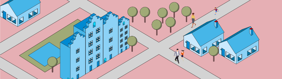 An illustration of pedestrians in a city.