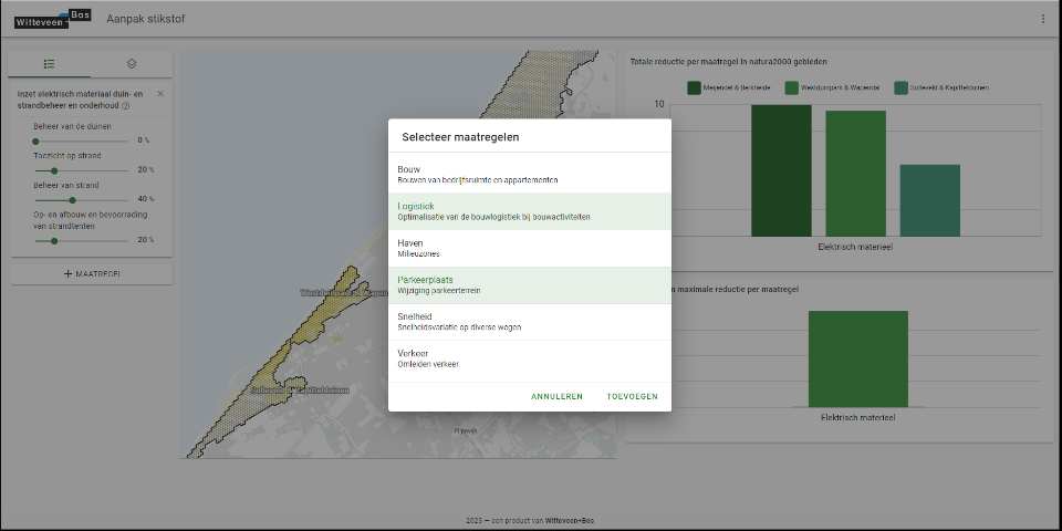 A screenshot of the Nitrogen Deposition Dashboard. You can select measures here.