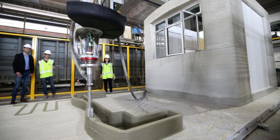 A photo of the 3D concrete printer in Singapore.