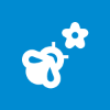 Wit icoon van een bij en een bloem met een blauwe achtergrond.
