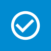 White icon of a checkmark on a blue background.