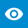 White icon of an eye on a blue background