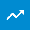 White icon of an arrow pointing right upwards on a blue background.