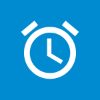 White icon of a clock on a blue background.